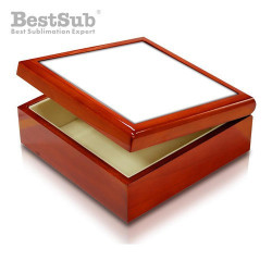 A wooden jewel case with a...