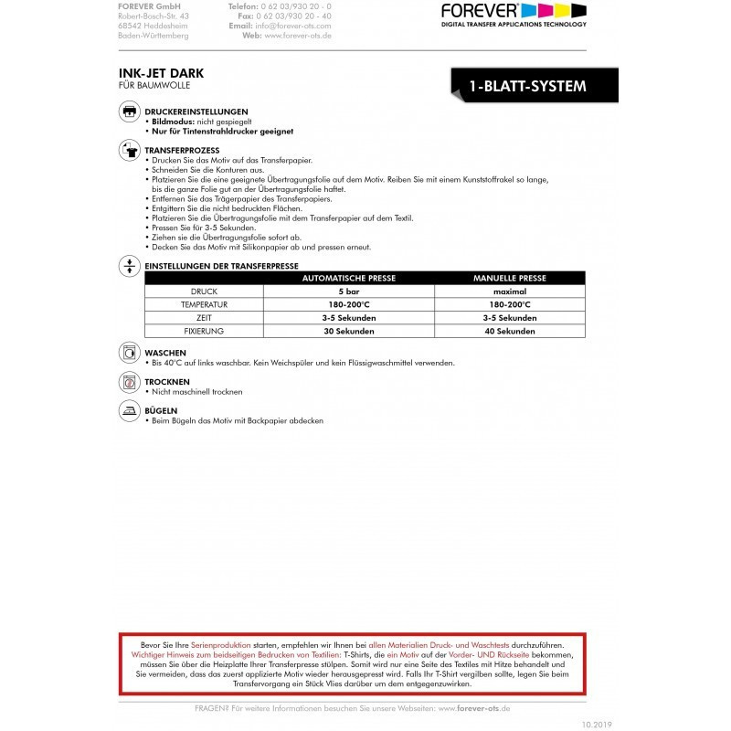 Transfera papīrs tinšu printerim INK-JET DARK A4