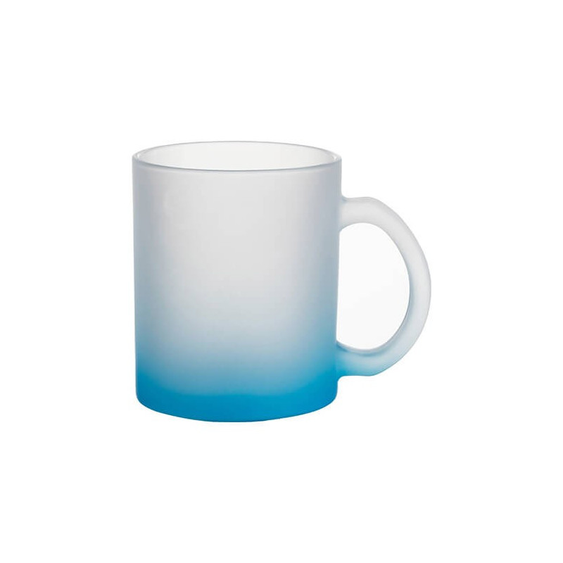 Matēta stikla krūze 330 ml sublimācijai - gaiši zils gradients sublimācijas termiskā pārnešana