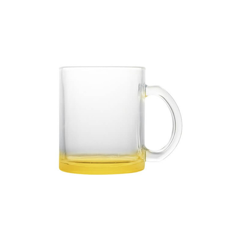 Stikla krūze 330 ml sublimācijai - ar dzeltenu apakšu sublimācijas termiskā pārnešana